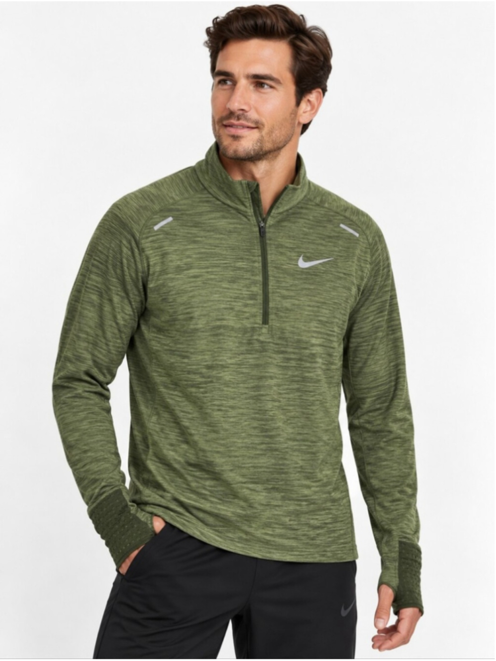 Nike Running Therma-FIT Men's Green 1/2 Zip Thumbhole Pullover Size L